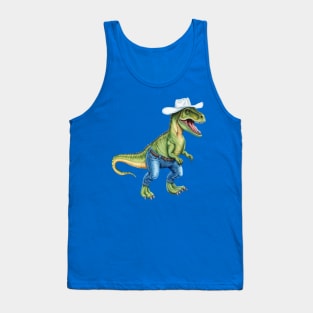 Texan Cowboy Dinosaur Wearing Denim Jeans Tank Top